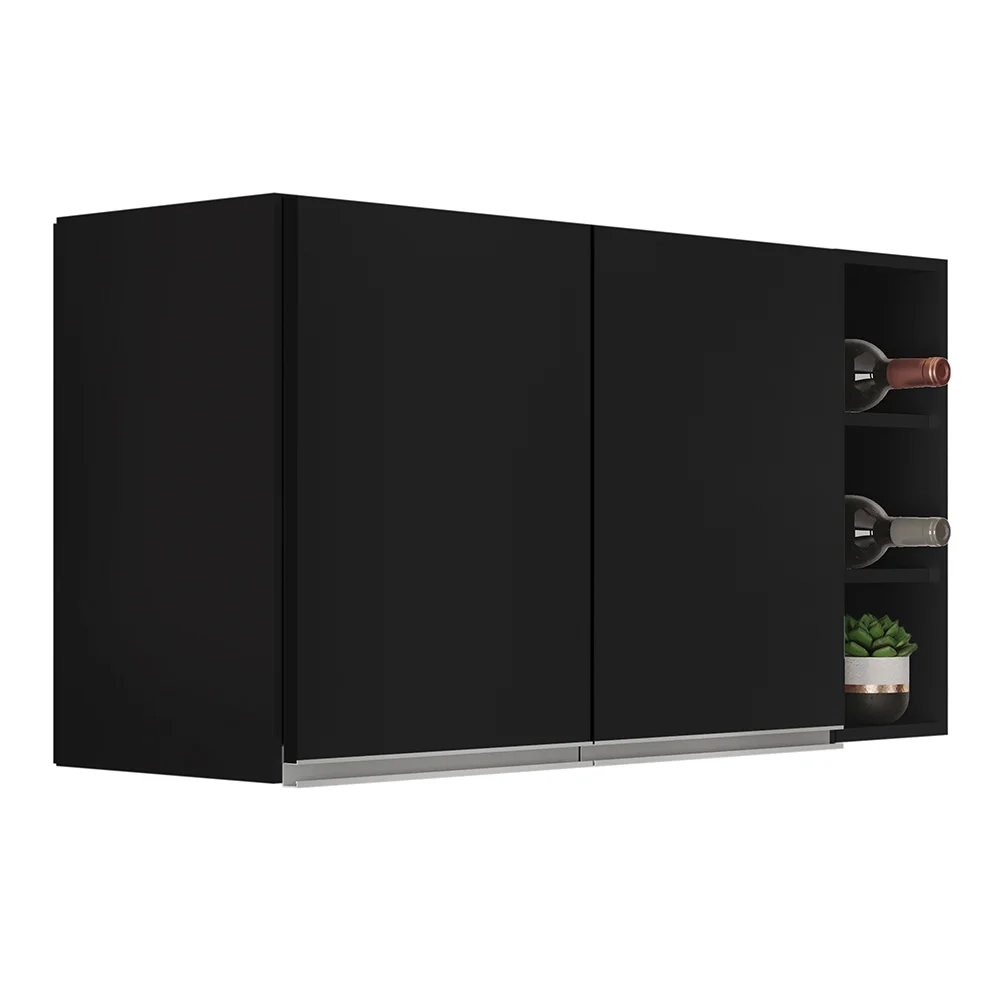 Armário de Cozinha Aéreo Califórnia 100cm e Nicho Garrafeiro Preto - Lumil