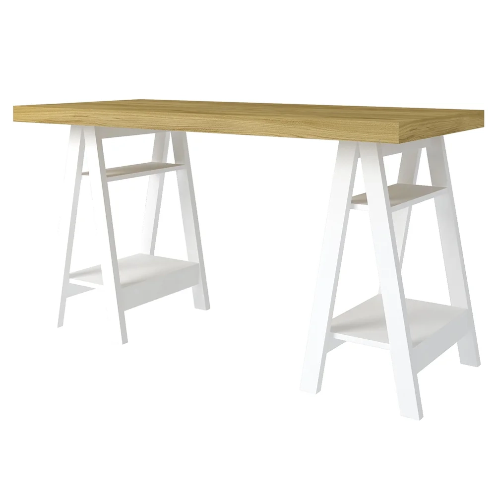 Mesa Escrivaninha 135cm Pés Cavalete Darte A06 Olmo/Branco - Mpozenato