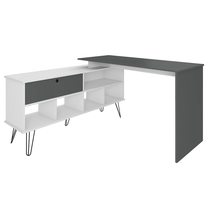 Mesa Escrivaninha em L Estilo Industrial Dhabi A06 Branco/Grafito - Mpozenato