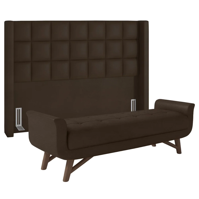 Cabeceira Cama Box Casal 140cm Pisa e Recamier Neville Z37 Sintético Marrom - Mpozenato