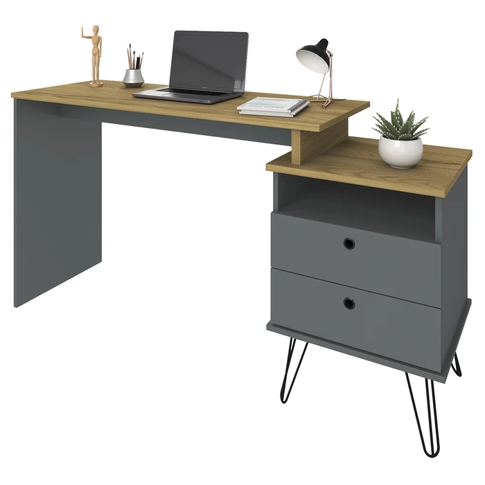 Mesa Escrivaninha Estilo Industrial Flex Lux A06 Olmo/Grafito - Mpozenato