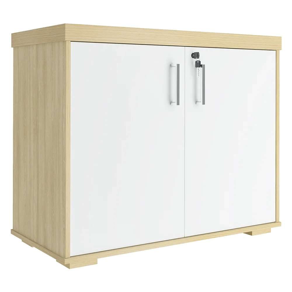 Balcão para Escritório 90cm 2 Portas Corp A06 Carvalho/Branco - Mpozenato