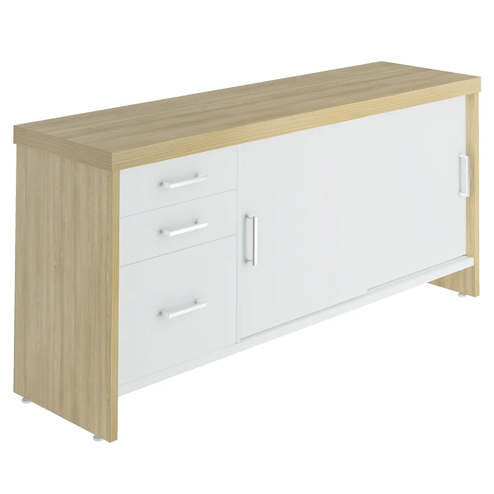 Balcão para Escritório 160cm 2 Portas 3 Gavetas Corp A06 Carvalho/Branco - Mpozenato