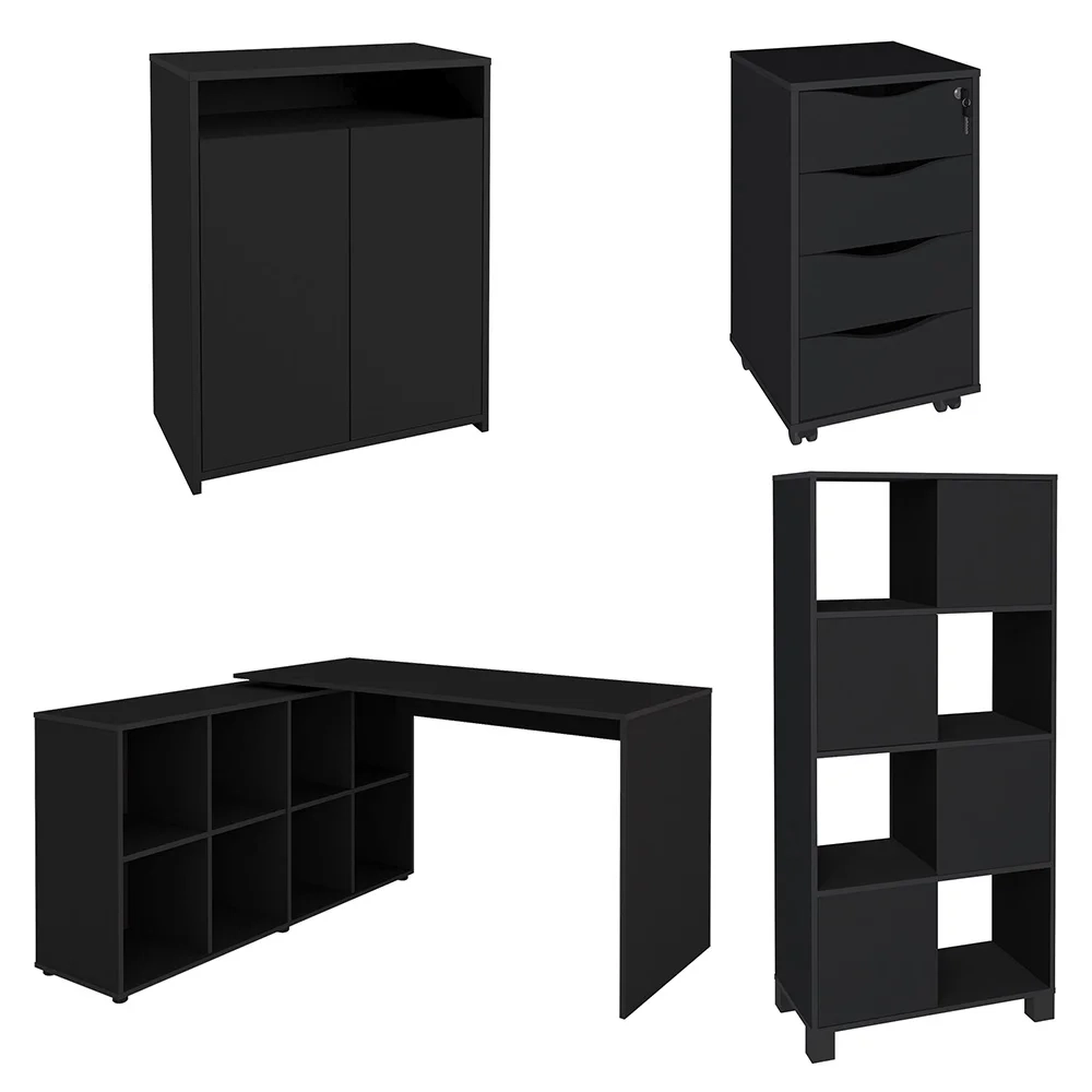 Conjunto Escritório Home Office 4 Peças Mity A06 Preto - Mpozenato