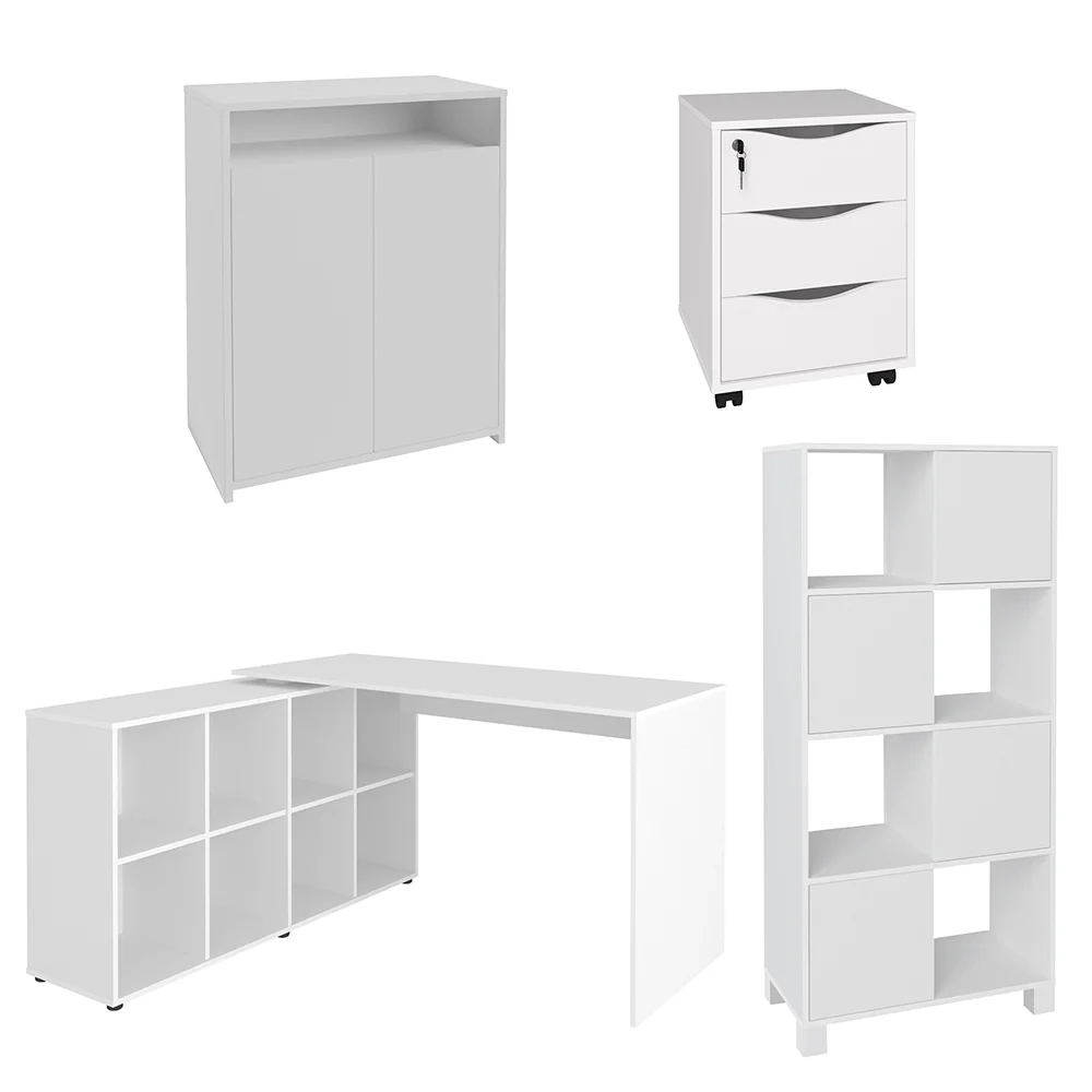 Conjunto Escritório Home Office 4 Peças Side A06 Branco - Mpozenato