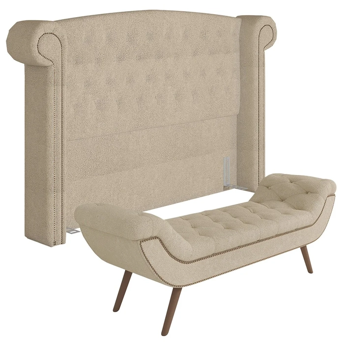 Cabeceira Cama Box Casal 140cm Provença e Recamier Veneto Z37 Boucle Bege - Mpozenato