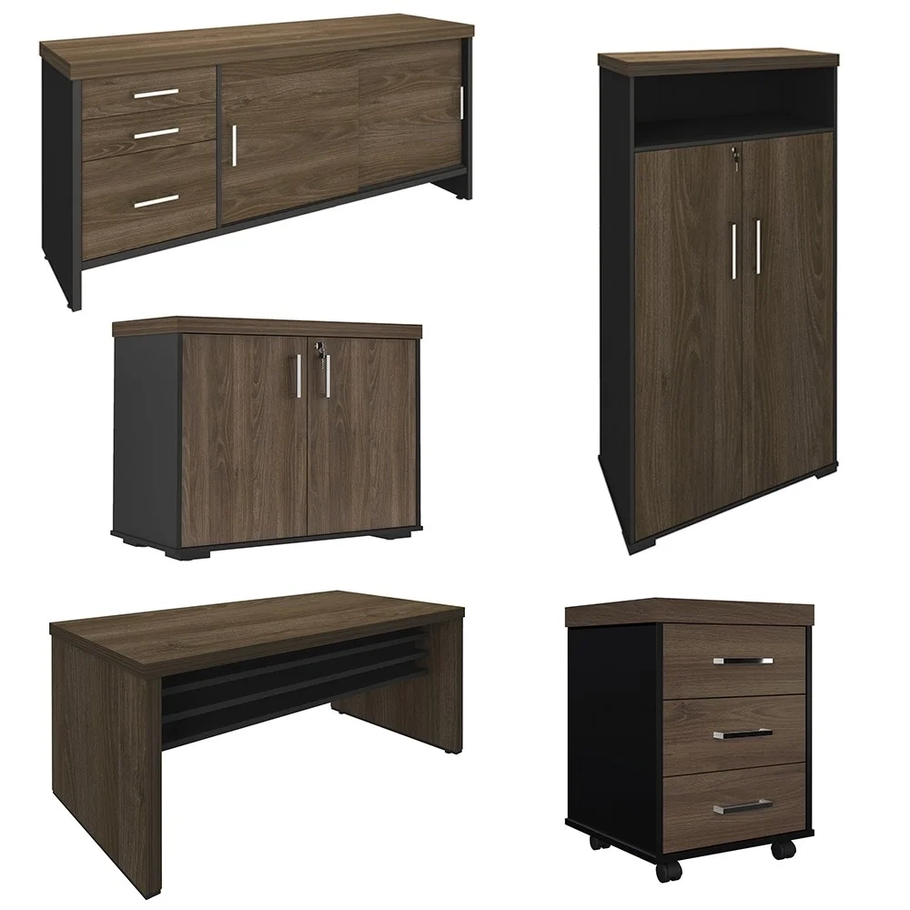 Conjunto Escritório Home Office 5 Peças Corp A06 Charuto/Preto - Mpozenato