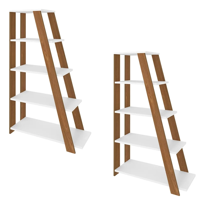 Kit 2 Estante Multiuso Decorativa 5 Prateleiras Stela A06 Freijó/Branco - Mpozenato 