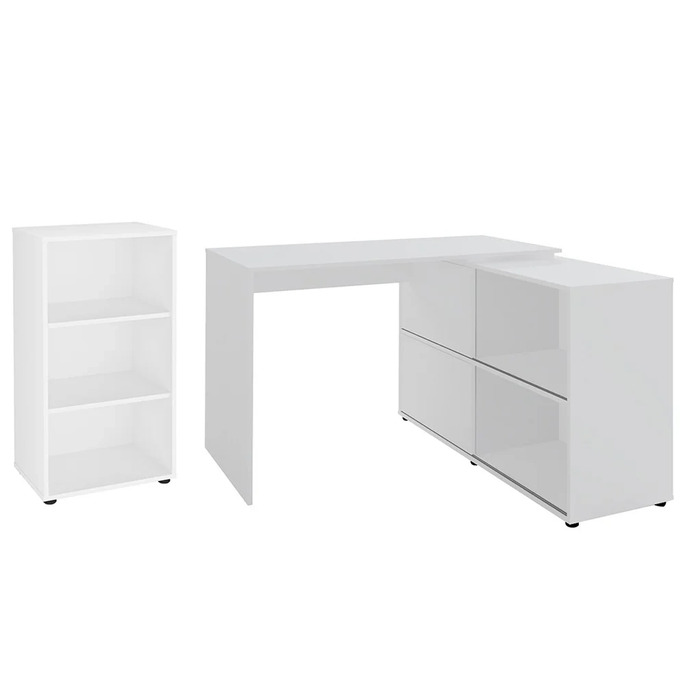 Mesa Escrivaninha em L Link e Estante Livreiro 45x81cm Lean A06 Branco - Mpozenato