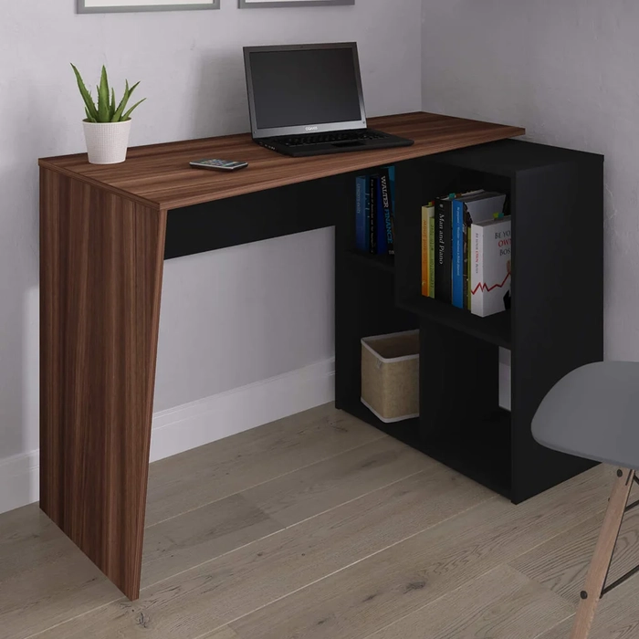 Kit 2 Mesas Escrivaninha 2 em 1 com Nichos Arbo A06 Ipê/Preto - Mpozenato