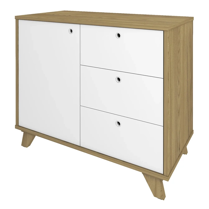 Balcão para Escritório 1 Porta 3 Gavetas 90cm Merano A06 Olmo/Branco - Mpozenato