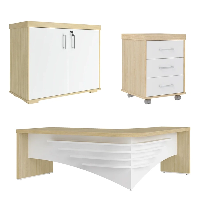 Conjunto Escritório Home Office 3 Peças Mesa em L Corp A06 Carvalho/Branco - Mpozenato