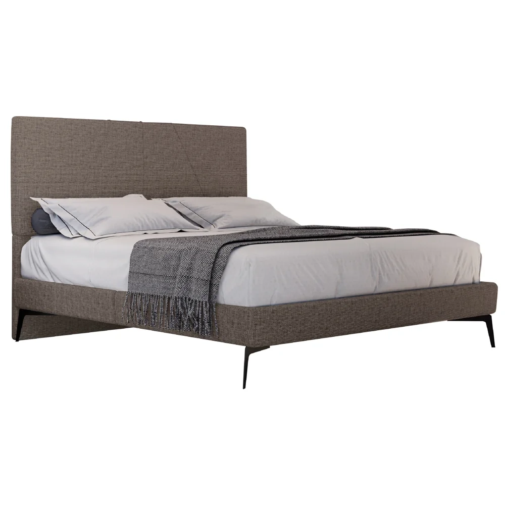 Cama Casal King com Cabeceira 199cm Pés Metálicos Elisa S05 Linho Marrom - Mpozenato