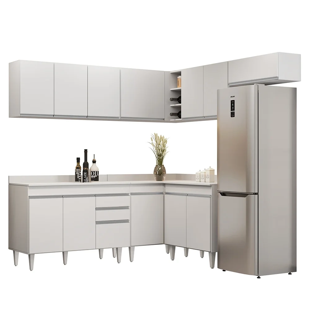 Armário de Cozinha Modulado de Canto 7 Peças CP20 Balcão com Tampo Branco - Lumil