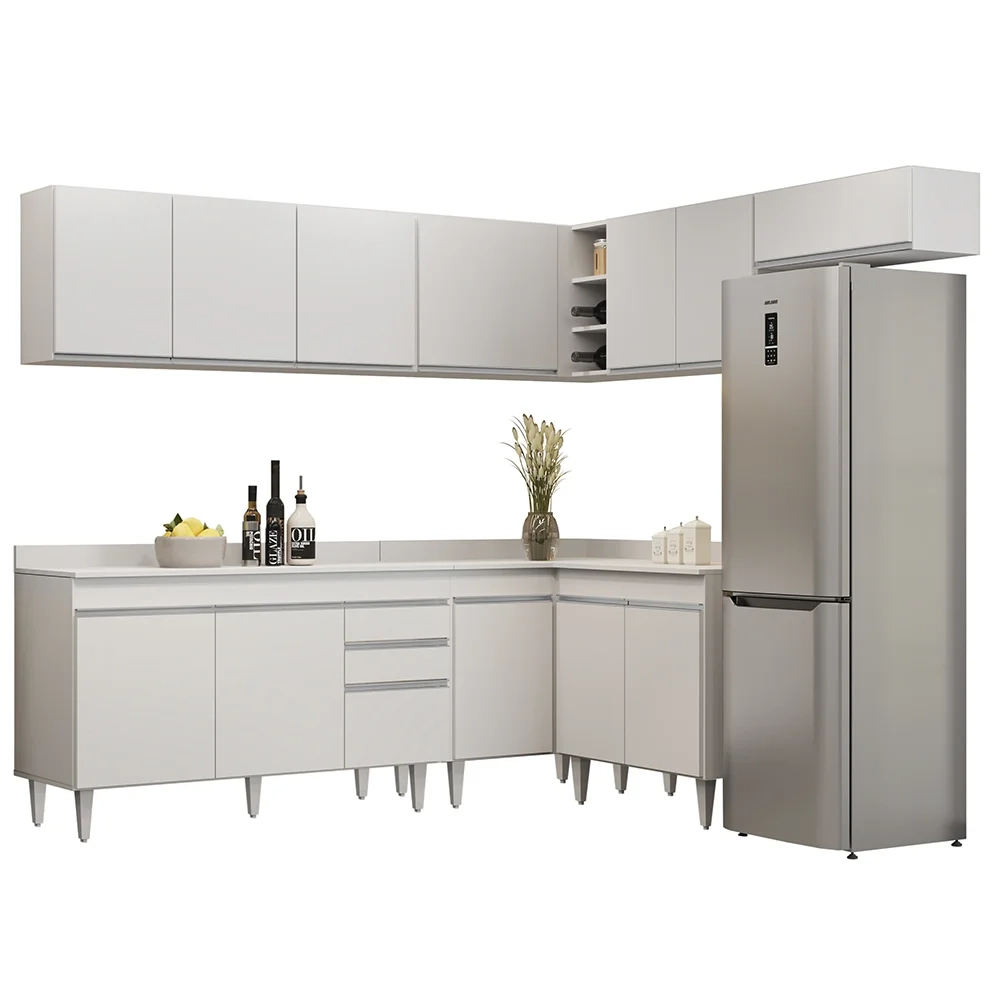 Armário de Cozinha Modulado de Canto 7 Peças CP23 Balcão com Tampo Branco - Lumil