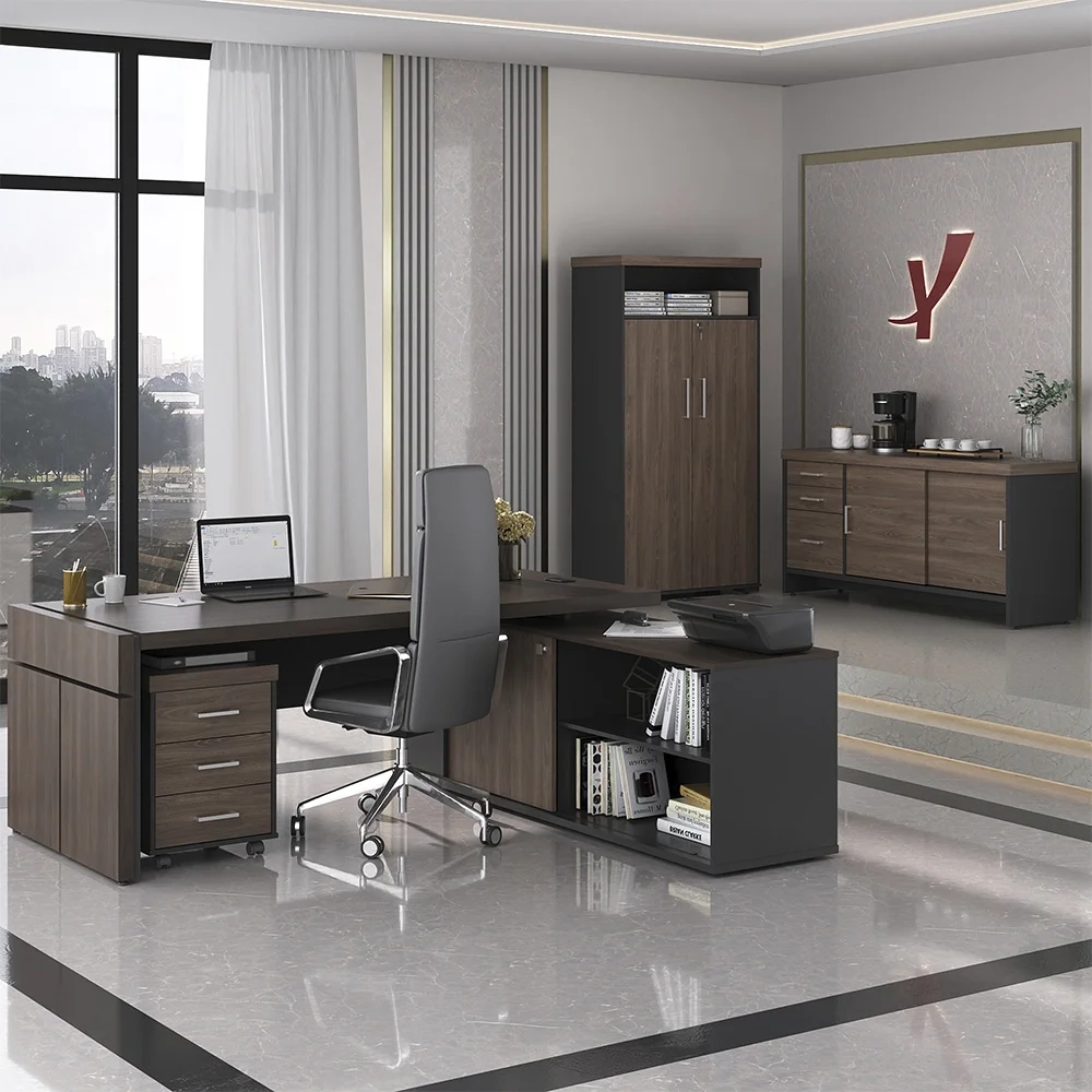 Conjunto Escritório Home Office 4 Peças Mesa Diretor Corp A06 Charuto/Preto - Mpozenato