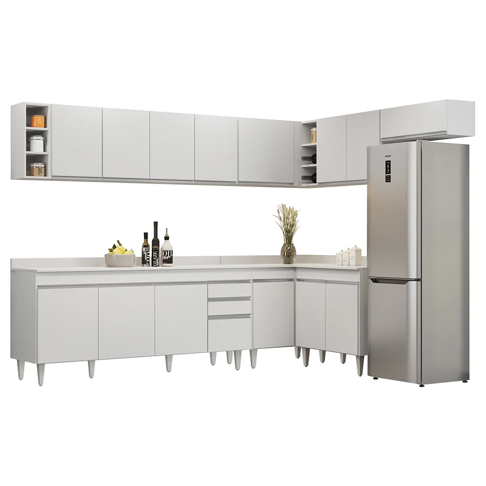 Armário de Cozinha Modulado de Canto 8 Peças CP26 Balcão com Tampo Branco - Lumil