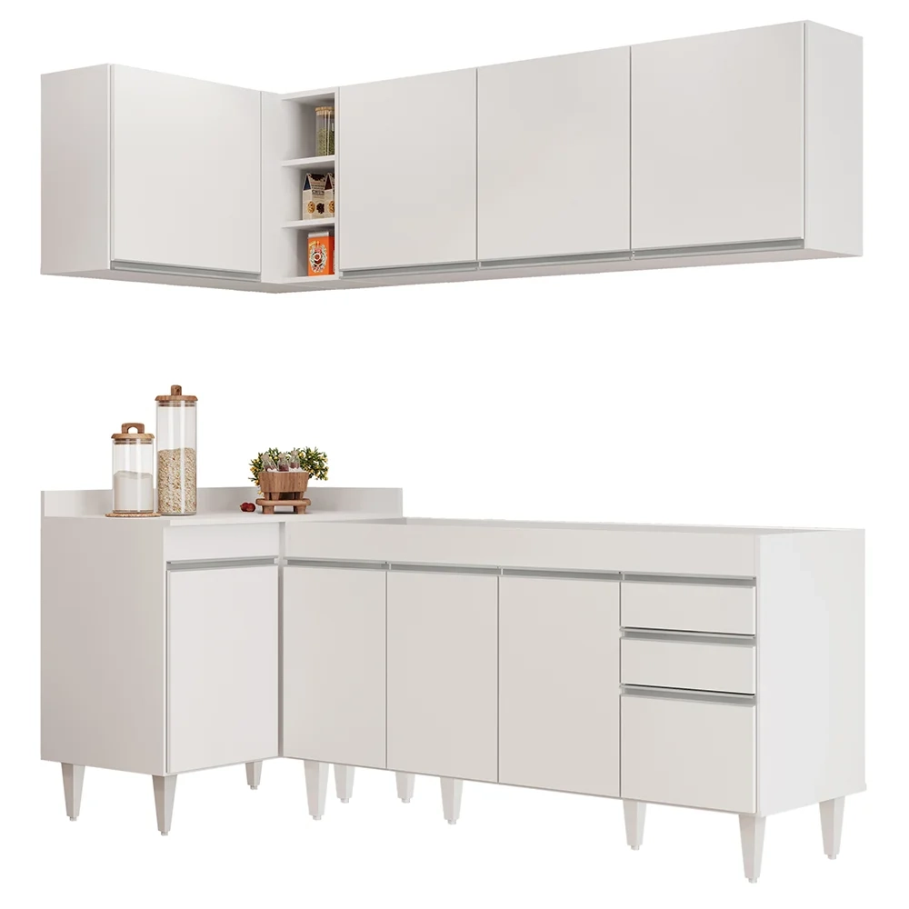 Armário de Cozinha Modulado de Canto Direito 4 Peças CP40 Balcão sem Tampo Branco - Lumil