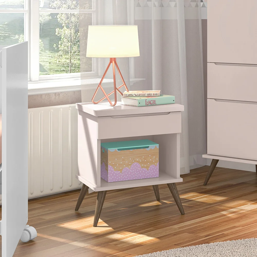 Mesa de Cabeceira Infantil 1 Gaveta Mel Z39  Rosê - Mpozenato