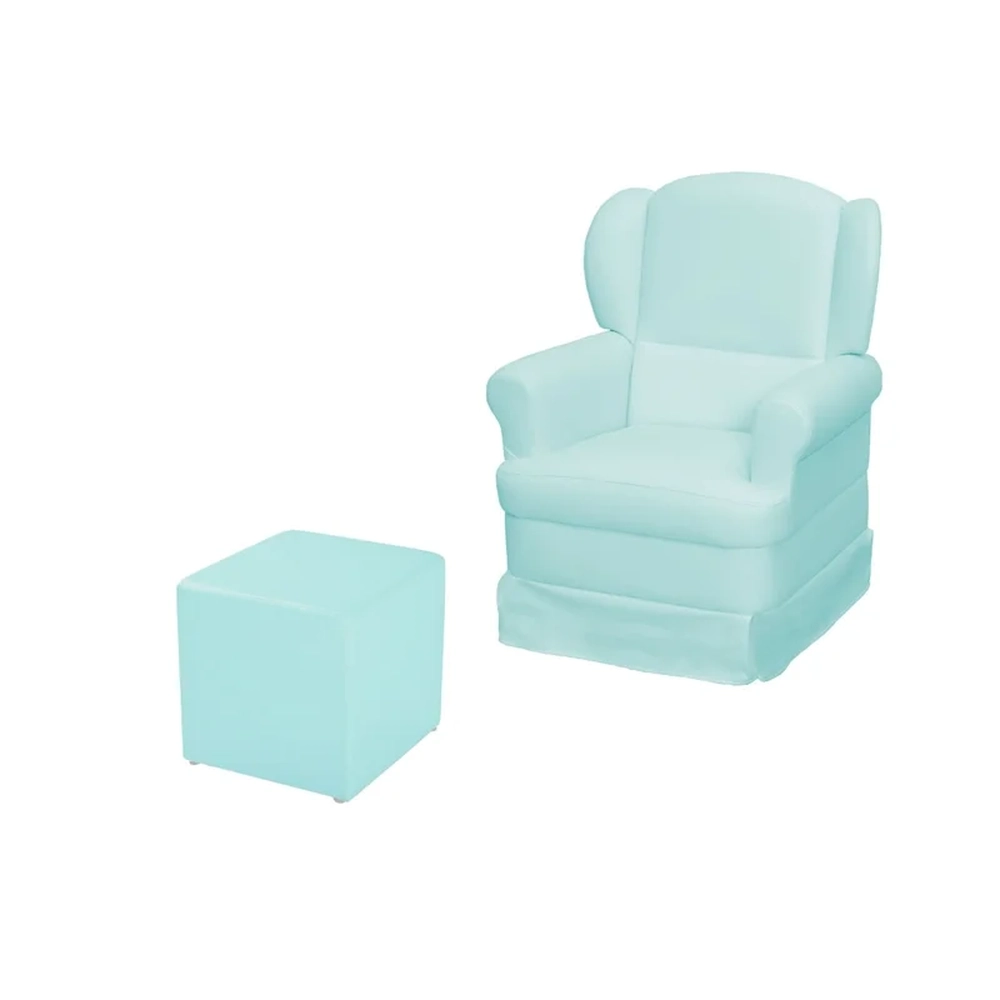 Poltrona de Amamentação Balanço e Puff Sabrina Sintético Azul Bebê - Phoenix Baby