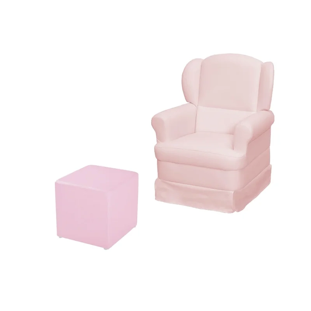 Poltrona de Amamentação Balanço e Puff Sabrina Sintético Rosa Bebê - Phoenix Baby