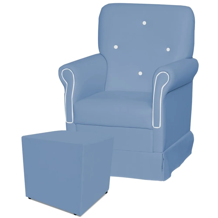 Poltrona de Amamentação Balanço e Puff Suzí Sintético Azul Bebê/Branco - Phoenix Baby