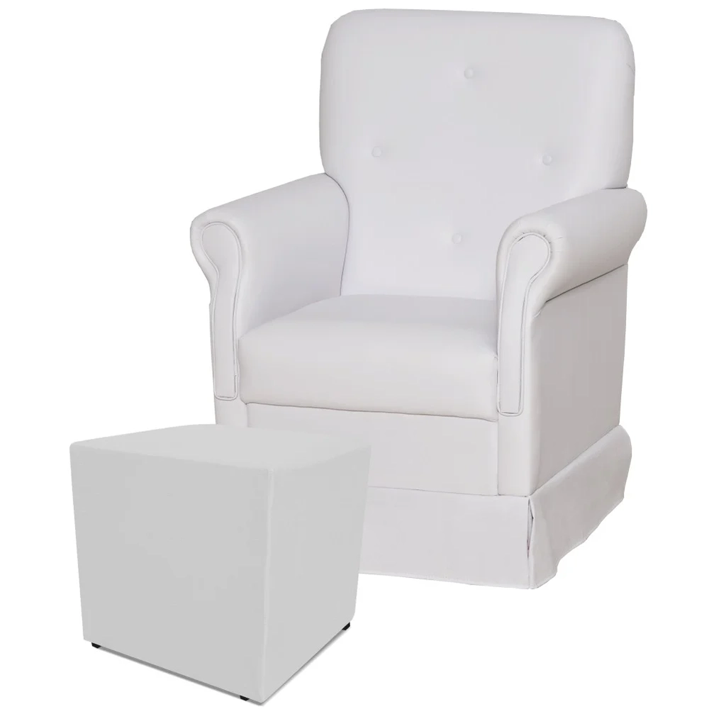 Poltrona de Amamentação Balanço e Puff Suzí Sintético Branco - Phoenix Baby