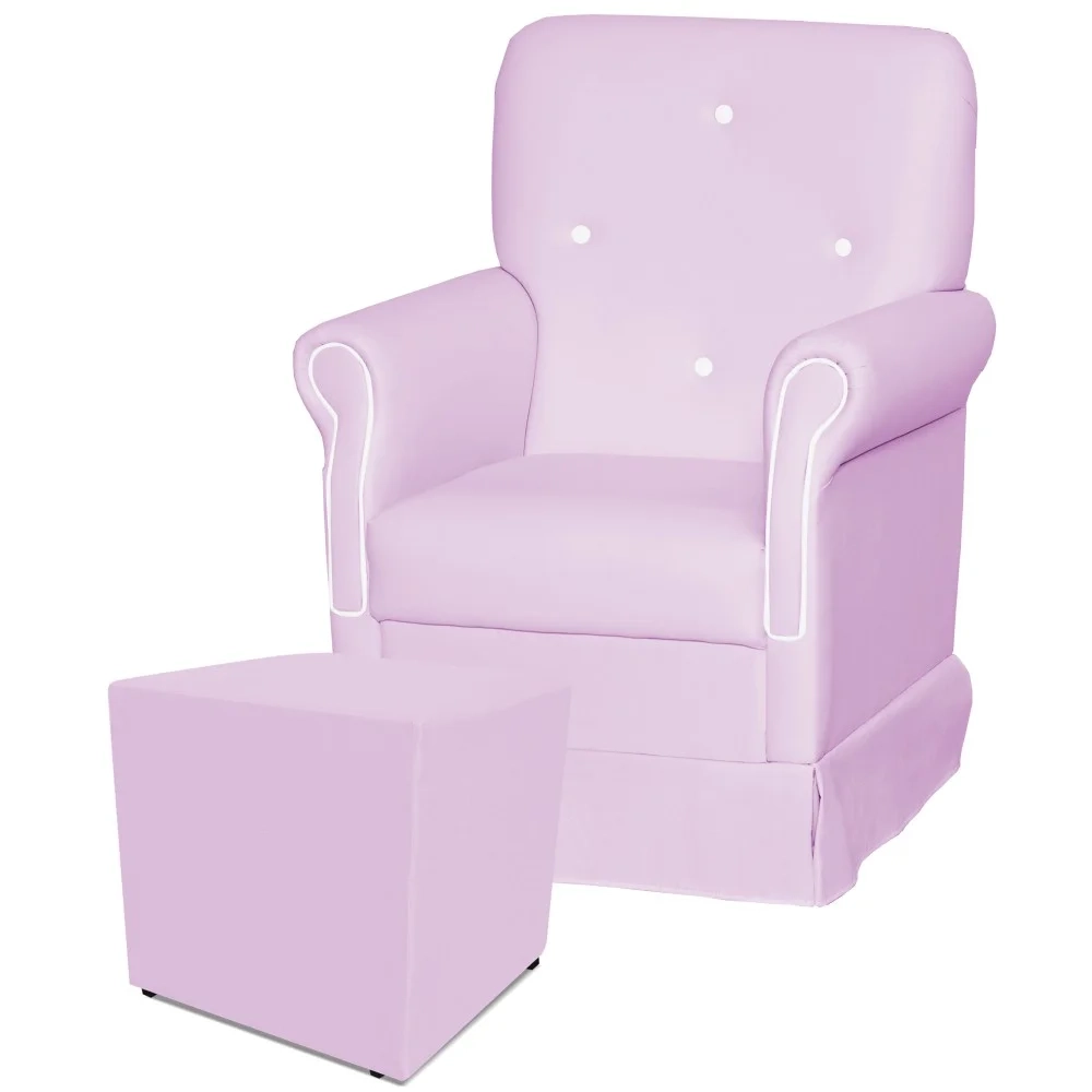 Poltrona de Amamentação Balanço e Puff Suzí Sintético Rosa Bebê/Branco - Phoenix Baby