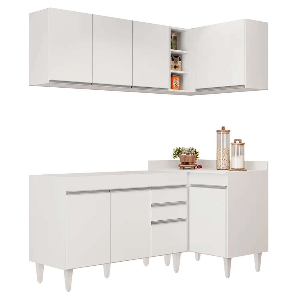 Armário de Cozinha Modulado de Canto Esquerdo 4 Peças CP46 Balcão sem Tampo Branco - Lumil