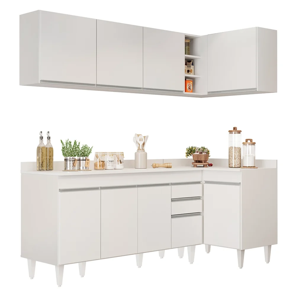 Armário de Cozinha Modulado de Canto Esquerdo 4 Peças CP50 Balcão com Tampo Branco - Lumil