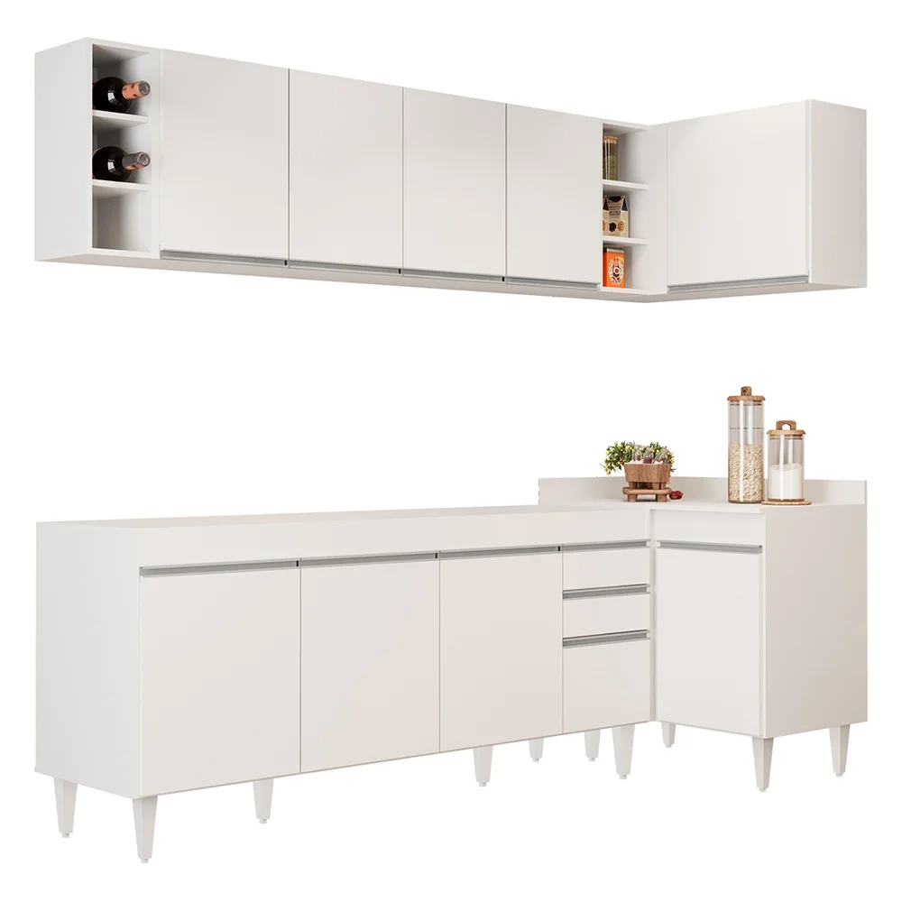 Armário de Cozinha Modulado de Canto Esquerdo 5 Peças CP52 Balcão sem Tampo Branco - Lumil