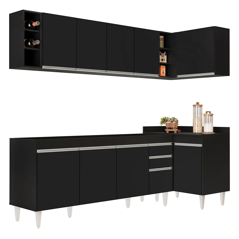 Armário de Cozinha Modulado de Canto Esquerdo 5 Peças CP52 Balcão sem Tampo Preto - Lumil