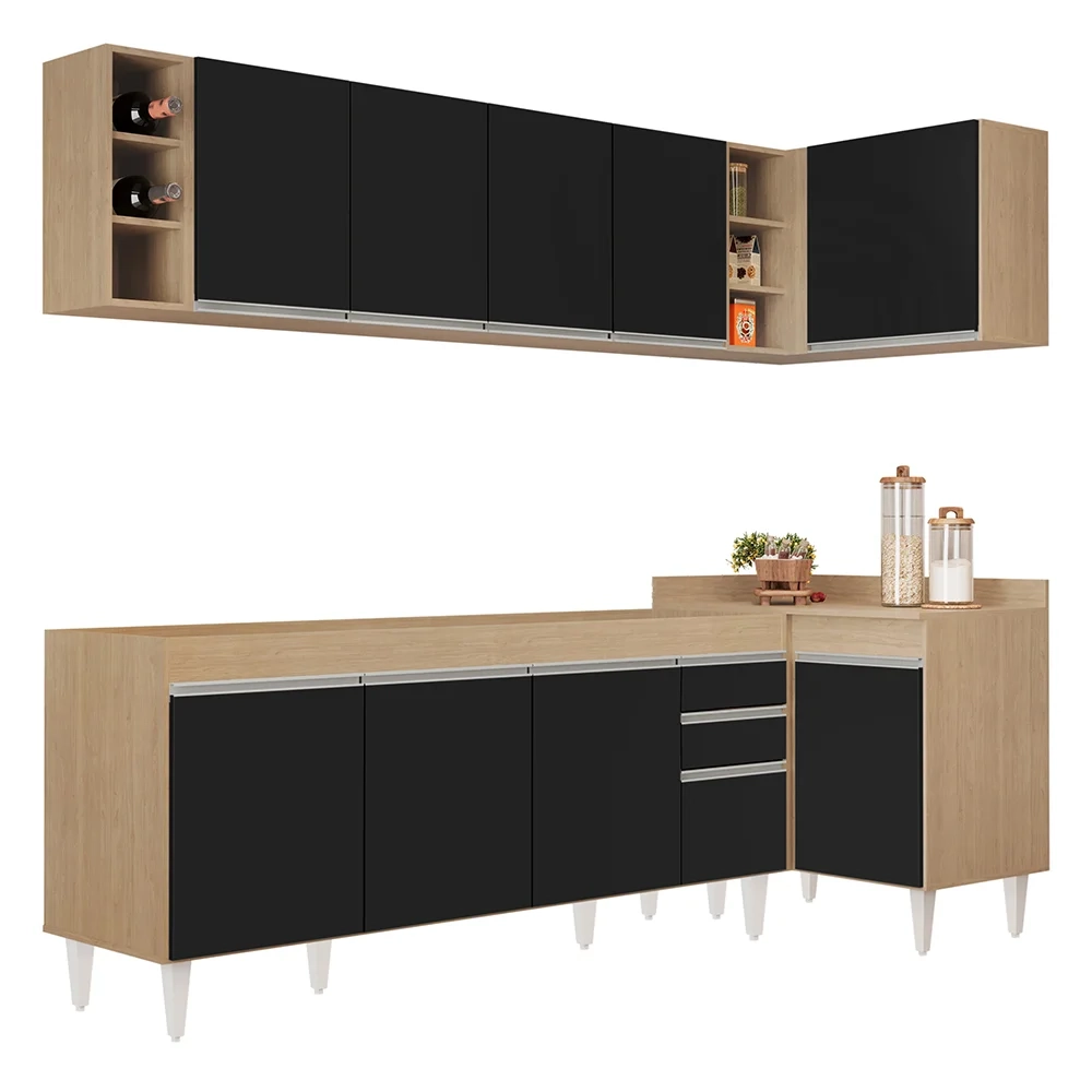 Armário de Cozinha Modulado de Canto Esquerdo 5 Peças CP52 Balcão sem Tampo Castanho/Preto - Lumil