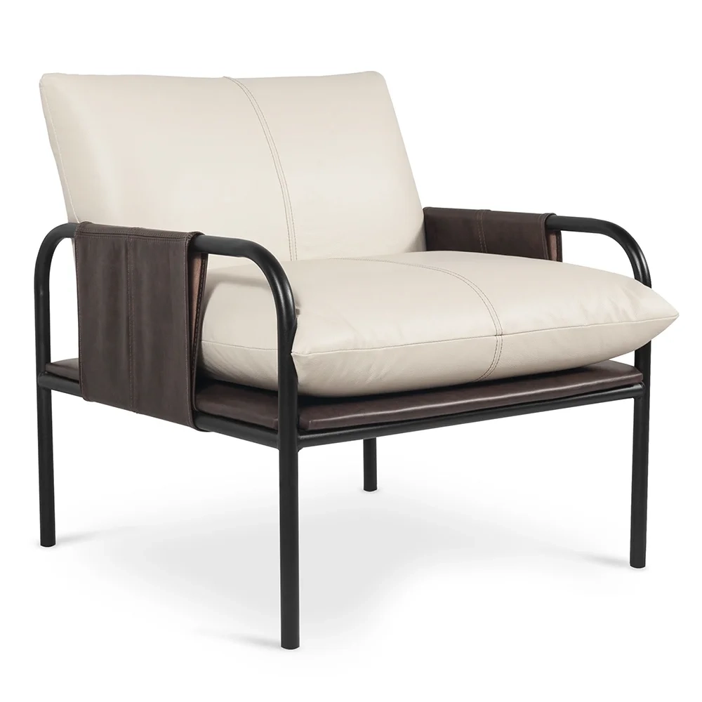 Poltrona Decorativa Estilo Industrial Lina L07 Couro Branco/Preto - Mpozenato