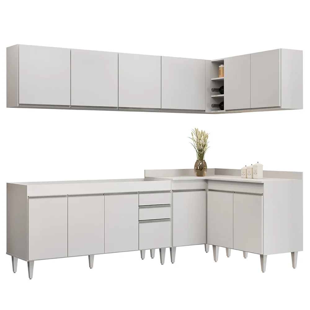 Armário de Cozinha Modulado de Canto 6 Peças CP31 Balcão sem Tampo Branco - Lumil