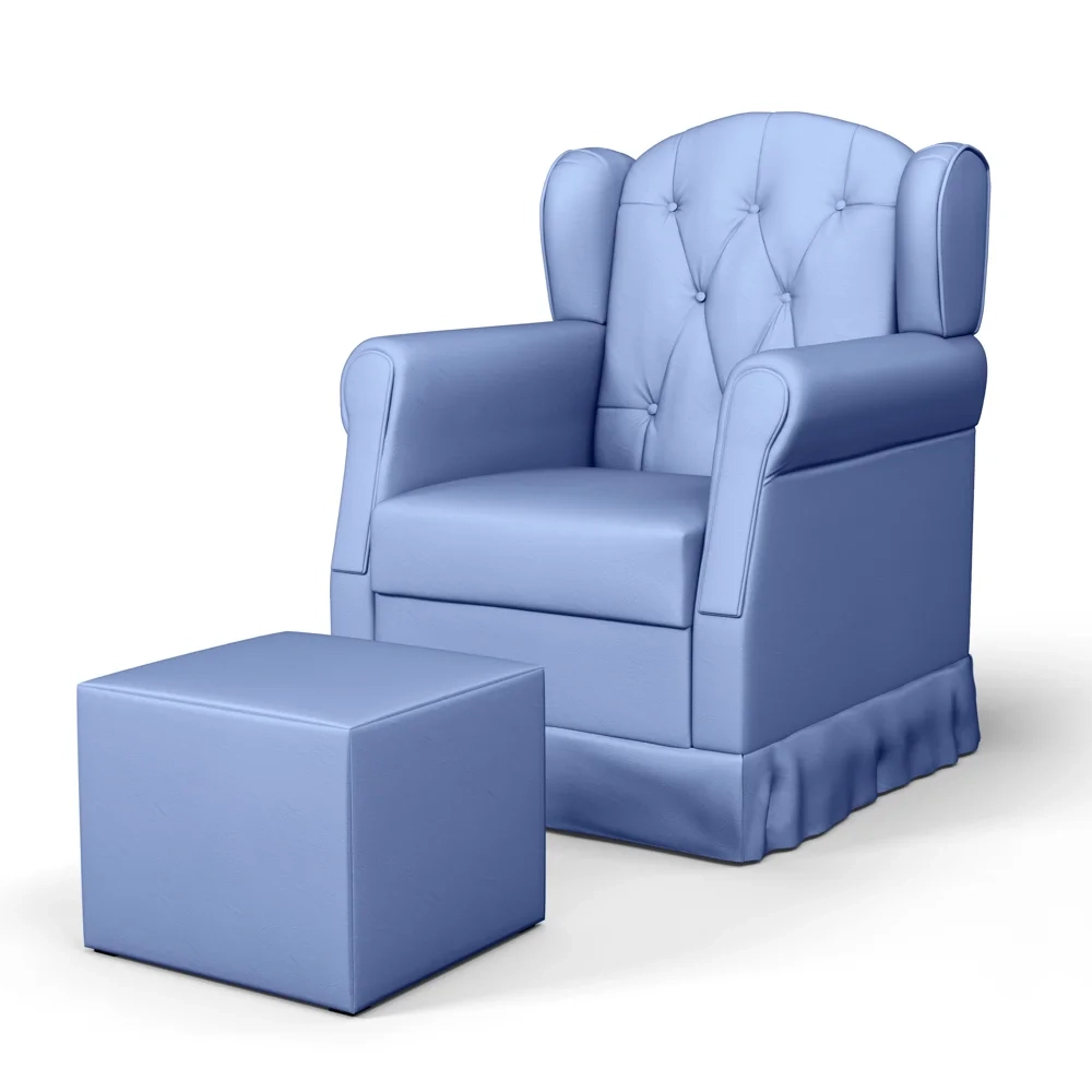 Poltrona de Amamentação Fixa com Puff Letícia Sintético Azul - Phoenix