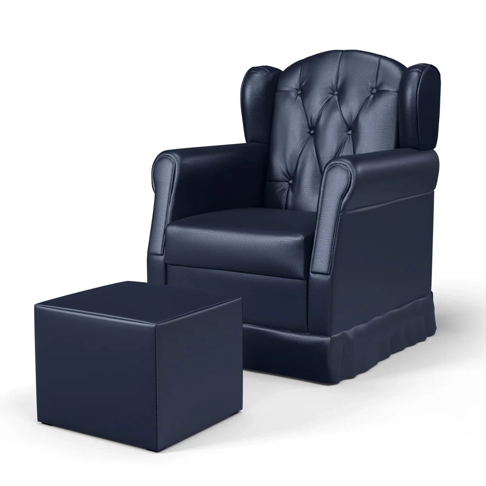 Poltrona de Amamentação Fixa com Puff Letícia Sintético Azul Marinho - Phoenix