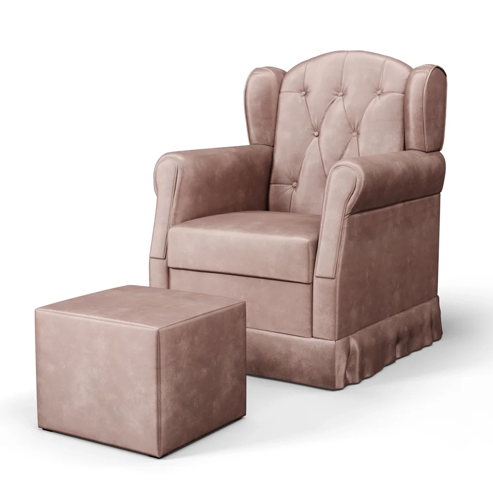 Poltrona de Amamentação Fixa com Puff Letícia Veludo Rosê - Phoenix