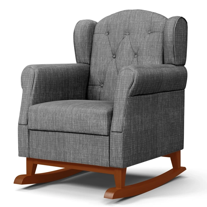 Poltrona de Amamentação Base Madeira Balanço Letícia Linho Cinza Escuro - Phoenix