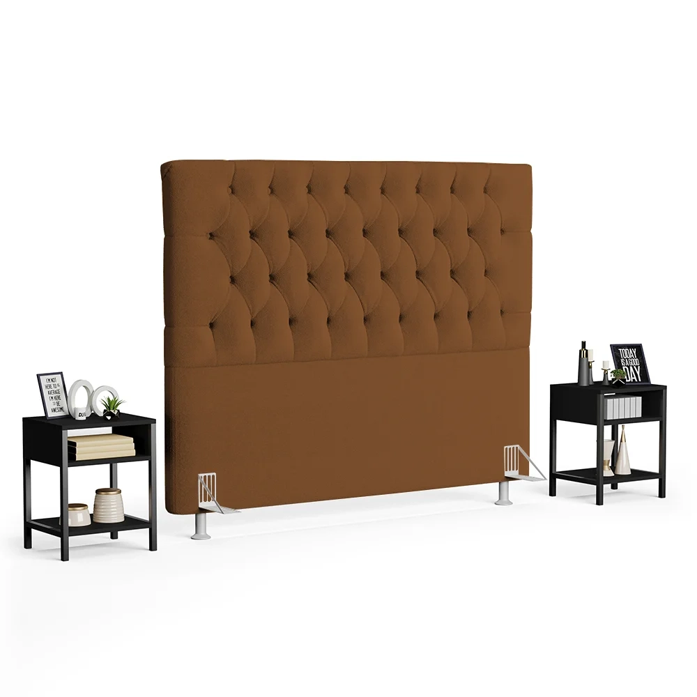 Cabeceira Casal 140cm Cristal Boucle Telha e 2 Mesas Laterais Plaza LC1 Preto - Mpozenato