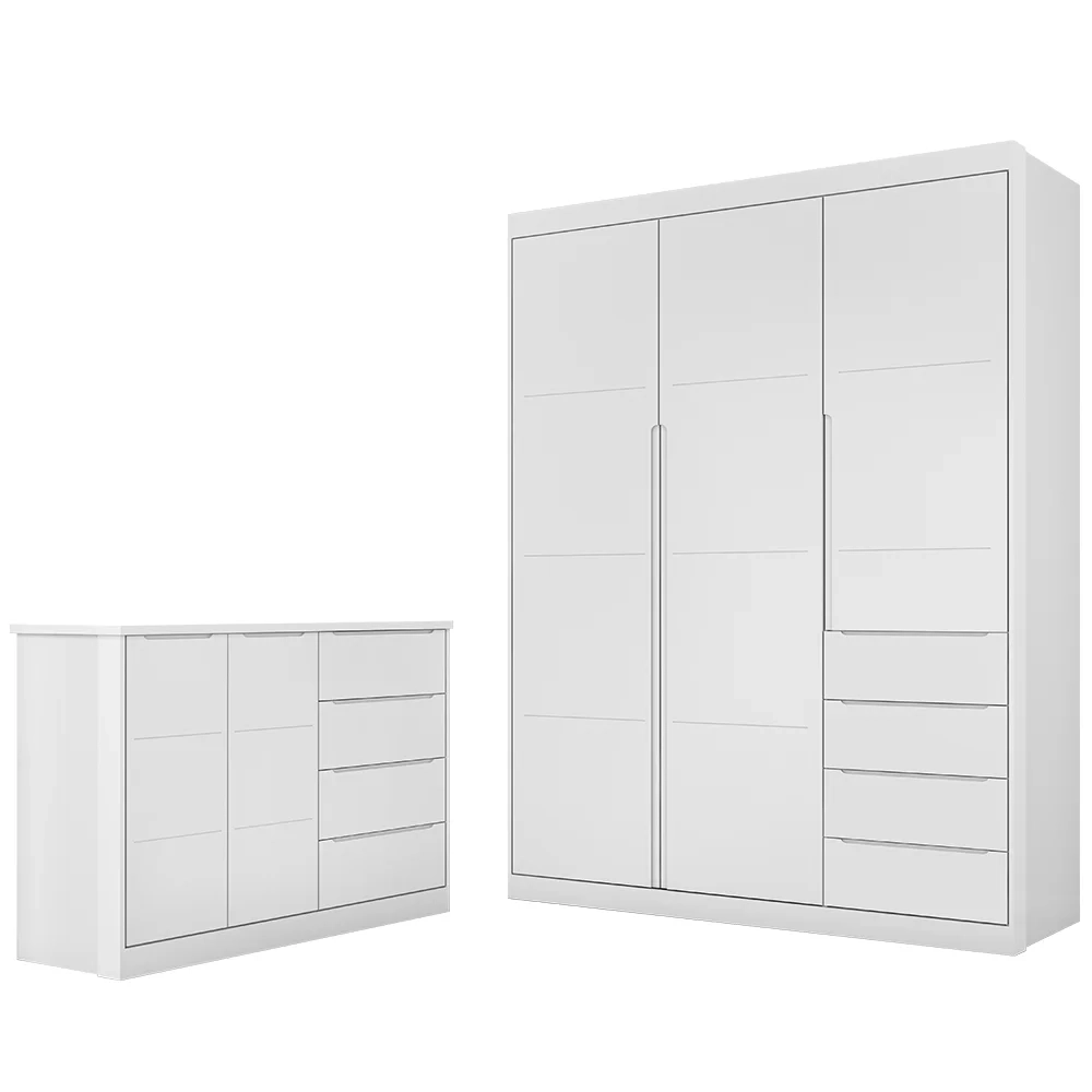 Jogo de Quarto Infantil Guarda Roupa e Cômoda Pérola Branco - Phoenix