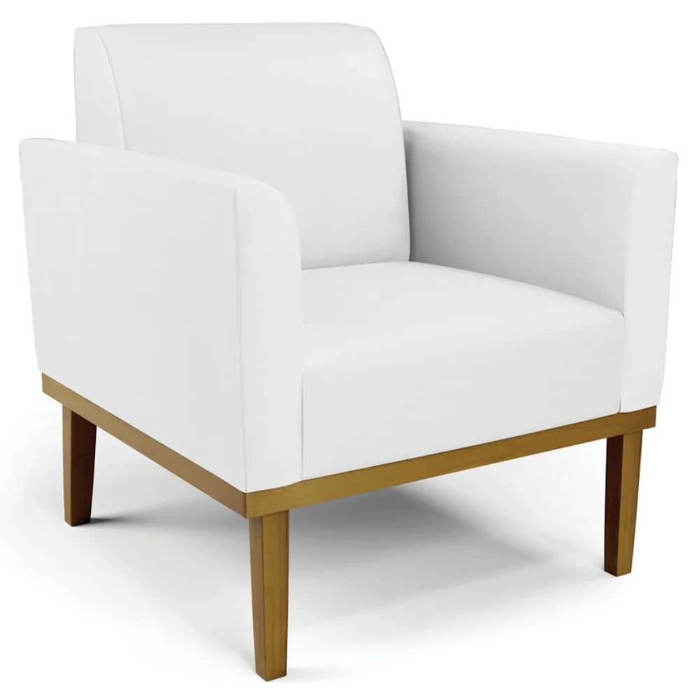 Poltrona Decorativa Base Madeira Castanho Maressa Sintético Branco - Ibiza