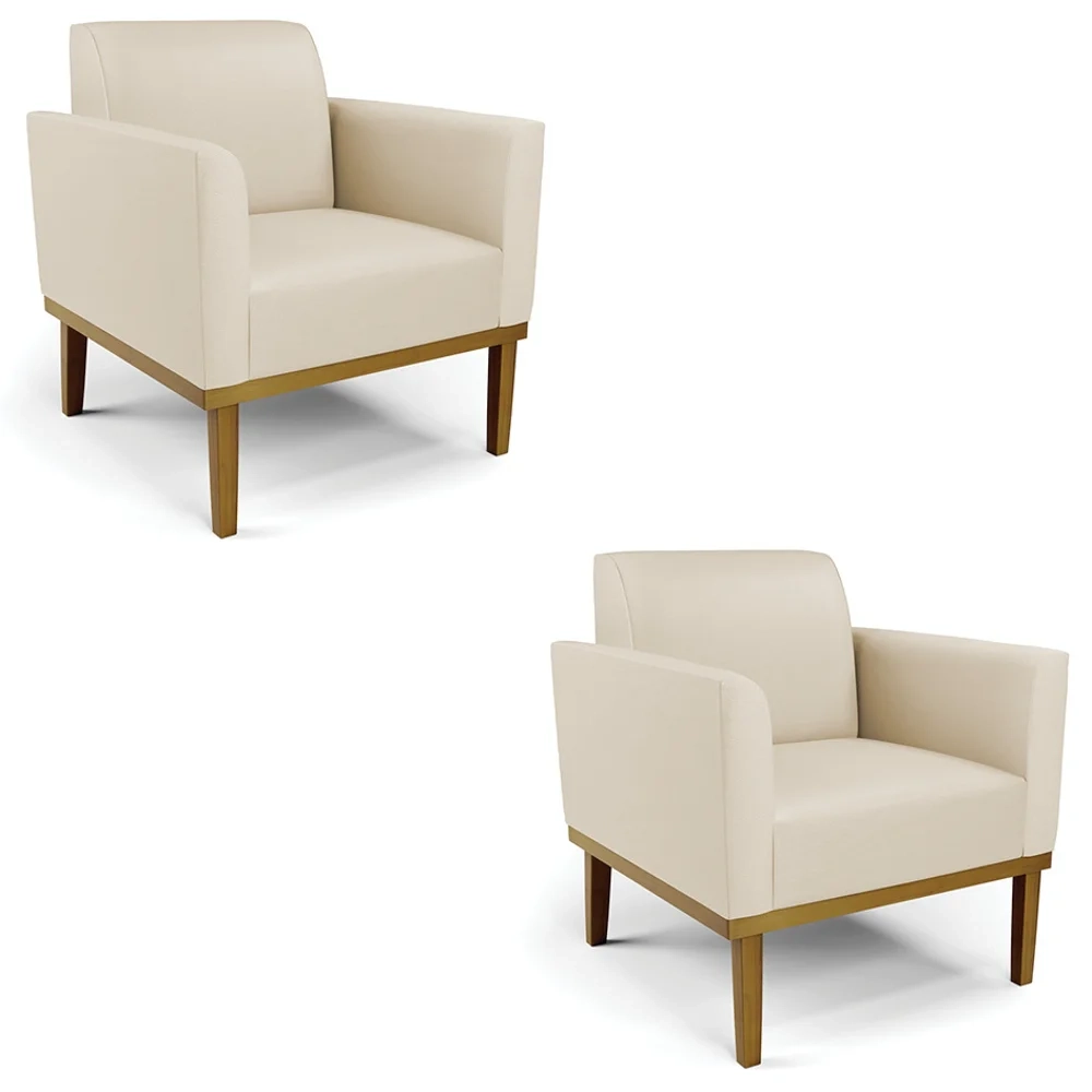 Poltrona Base Madeira Castanho Kit 2 Maressa Sintético Bege - Ibiza