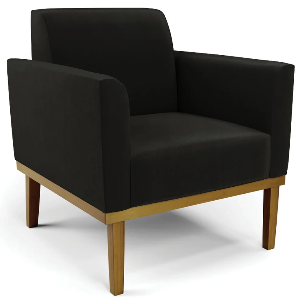 Poltrona Decorativa Base Madeira Castanho Maressa Suede Preto - Ibiza