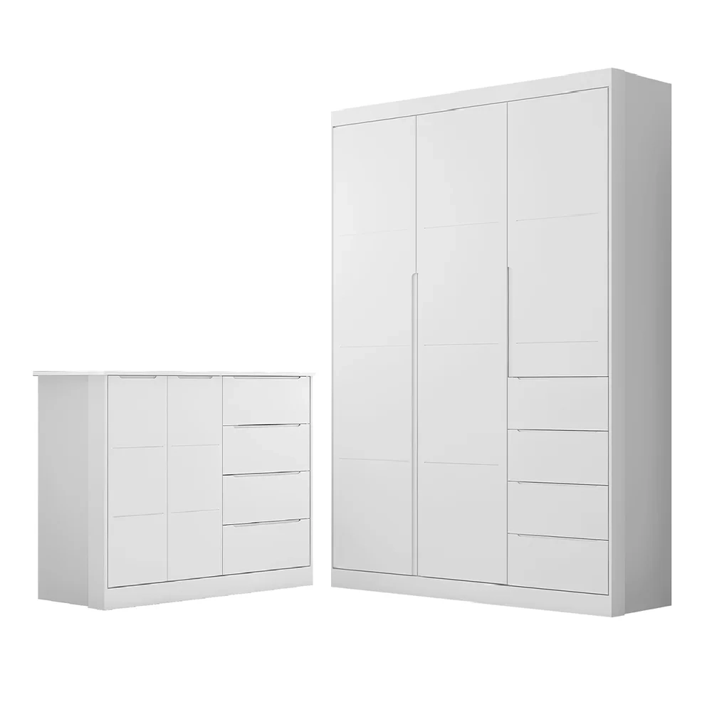 Jogo de Quarto Infantil Guarda Roupa e Cômoda Eloá Branco - Phoenix