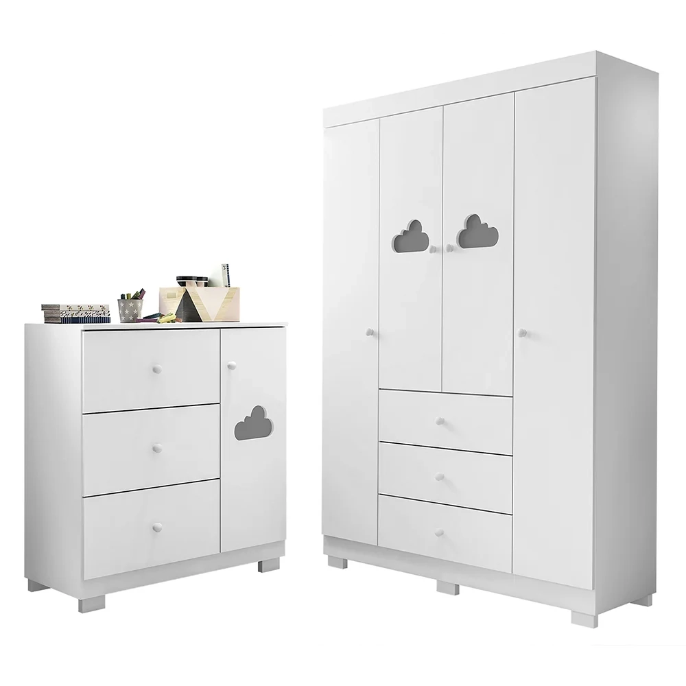 Jogo de Quarto Infantil Guarda Roupa e Cômoda Ane Branco - Phoenix