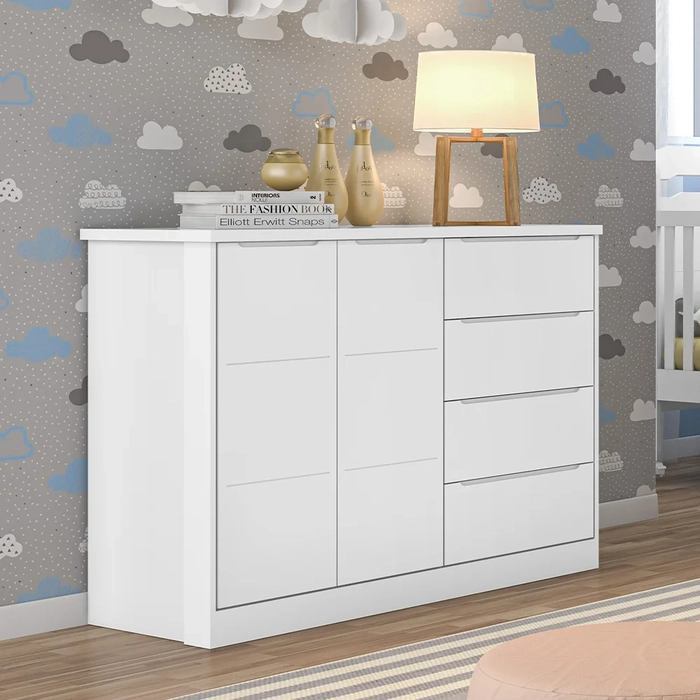 Cômoda Infantil 2 Portas e 4 Gavetas Pérola Branco - Phoenix