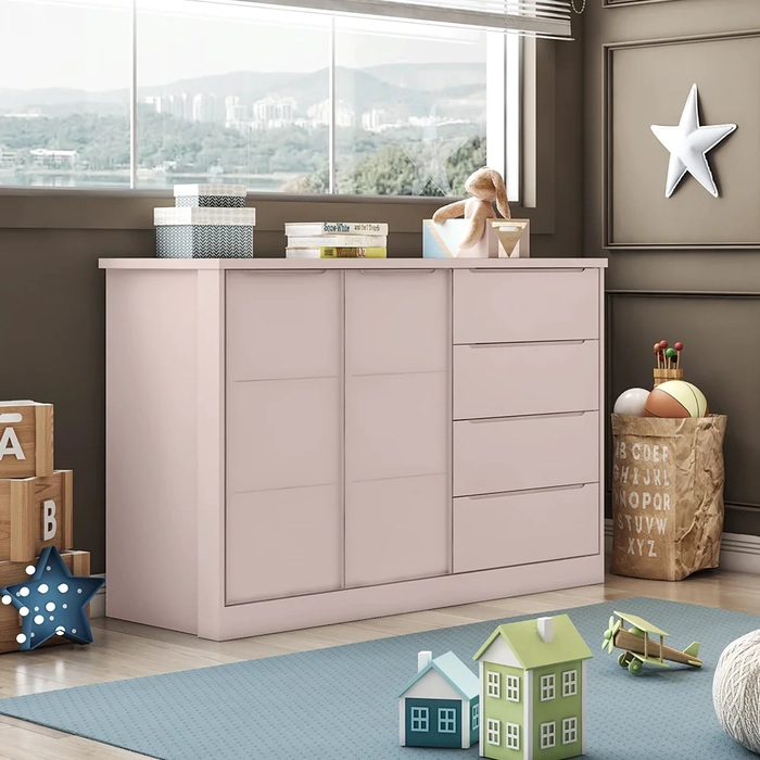 Cômoda Infantil 2 Portas e 4 Gavetas Pérola Rose - Phoenix