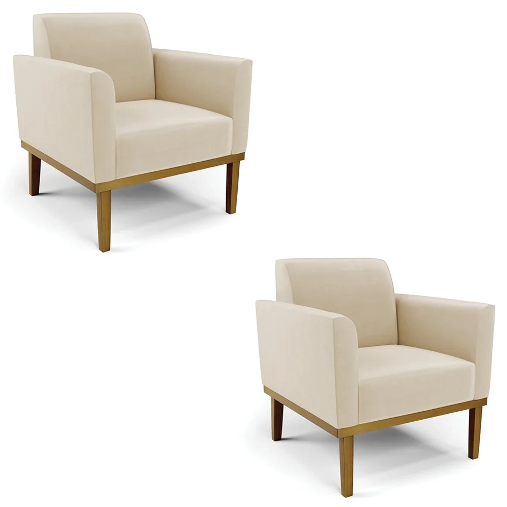Poltrona Base Madeira Castanho Kit 2 Maressa Suede Bege - Ibiza