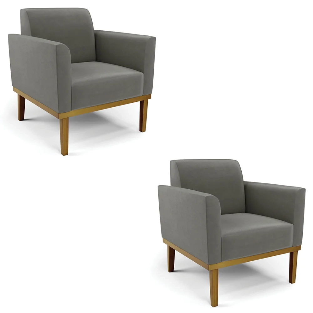 Poltrona Base Madeira Castanho Kit 2 Maressa Suede Grafite - Ibiza